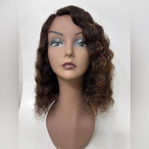Dark Brown with Reddish Highlights Human Hair Wig - Curly 12” Inches -Preowned
